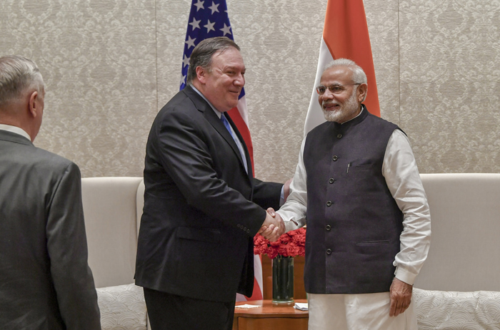 U.S. Secretary of State Michael R. Pompeo meets with Indian Prime Minister Narendra Modi in New Delhi, India on September 6, 2018