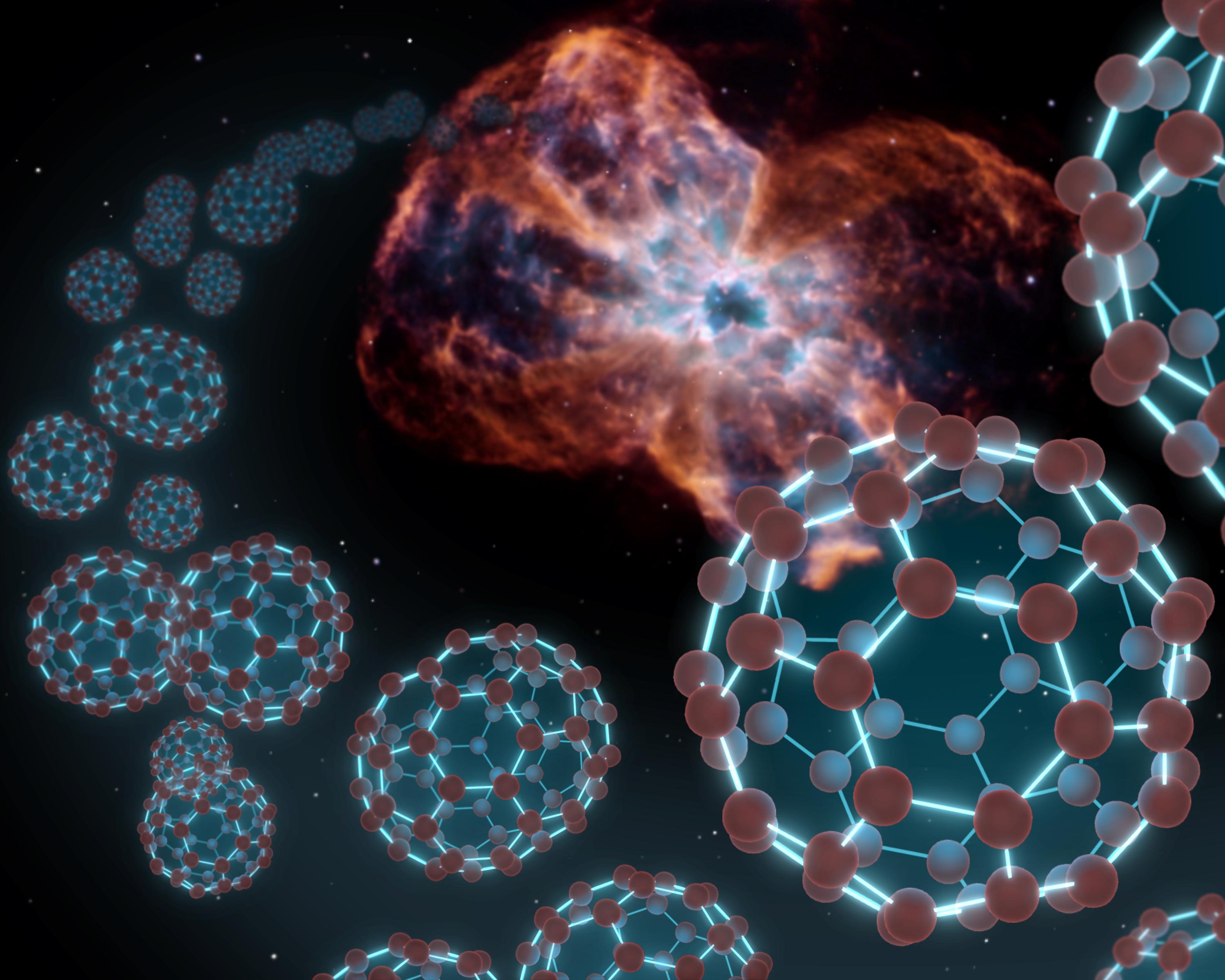This artist's animation illustrates vibrating buckyballs -- spherical molecules of carbon discovered in space for the first time by NASA's Spitzer Space Telescope | NASA Jet Propulsion Laboratory. California Institute of Technology