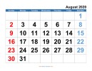 August 2020 courtesy of blank-calendar.com