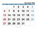 December 2020 courtesy of blank-calendar.com