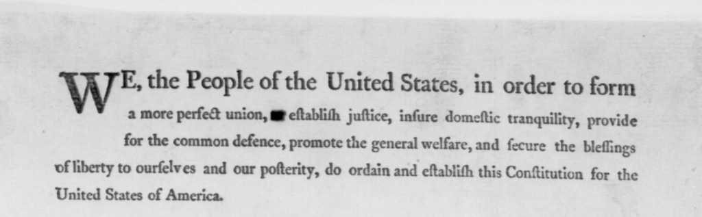 The Preamble to the United States Constitution | Report of the Committee of Style in the Federal Convention, September 1787, page one, [emendations in the hand of George Washington at the Convention] | blogs.loc.gov