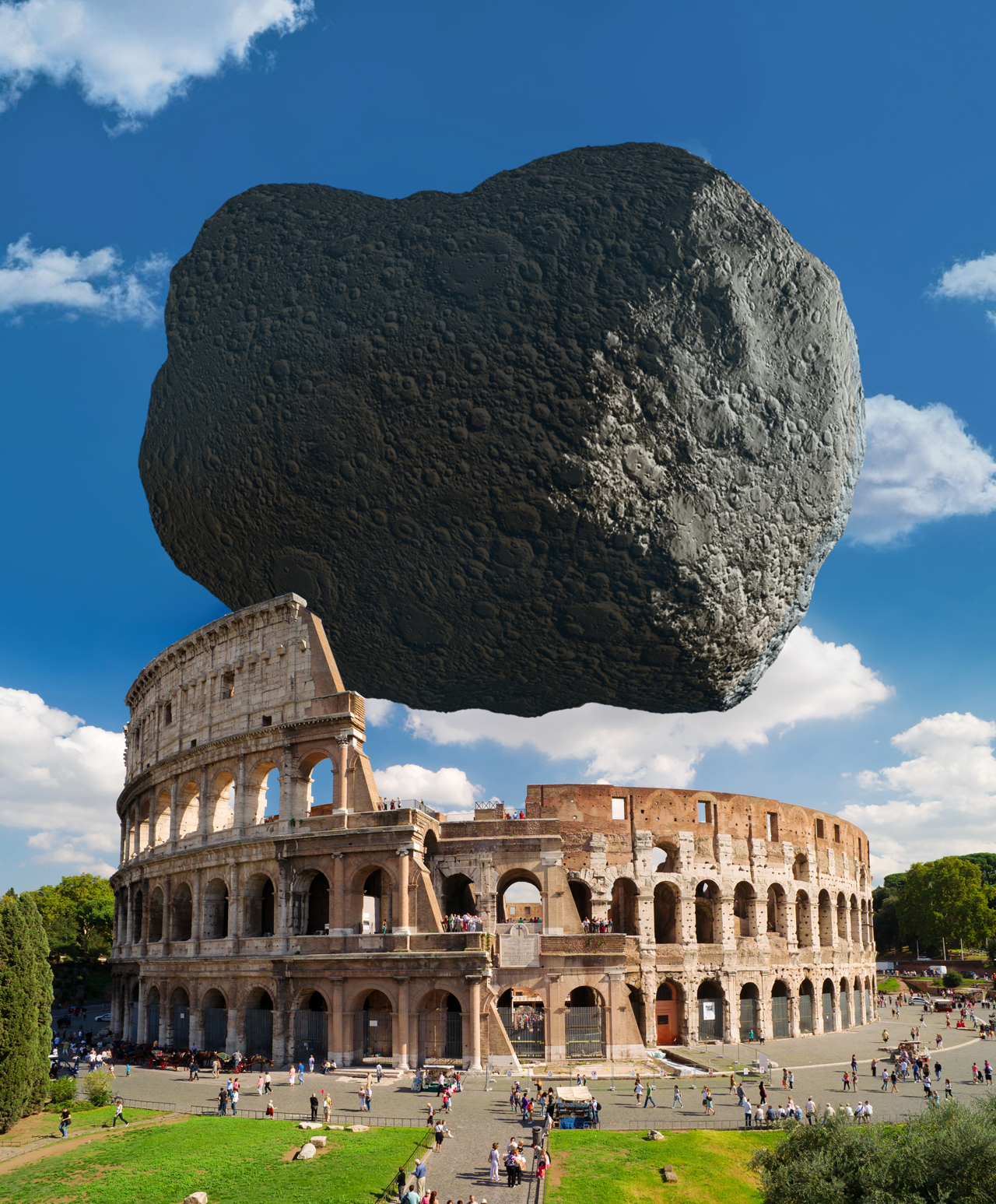 Dimorphos asteroid to scale with Rome's Colosseum | esa.int | ESA-Science Office