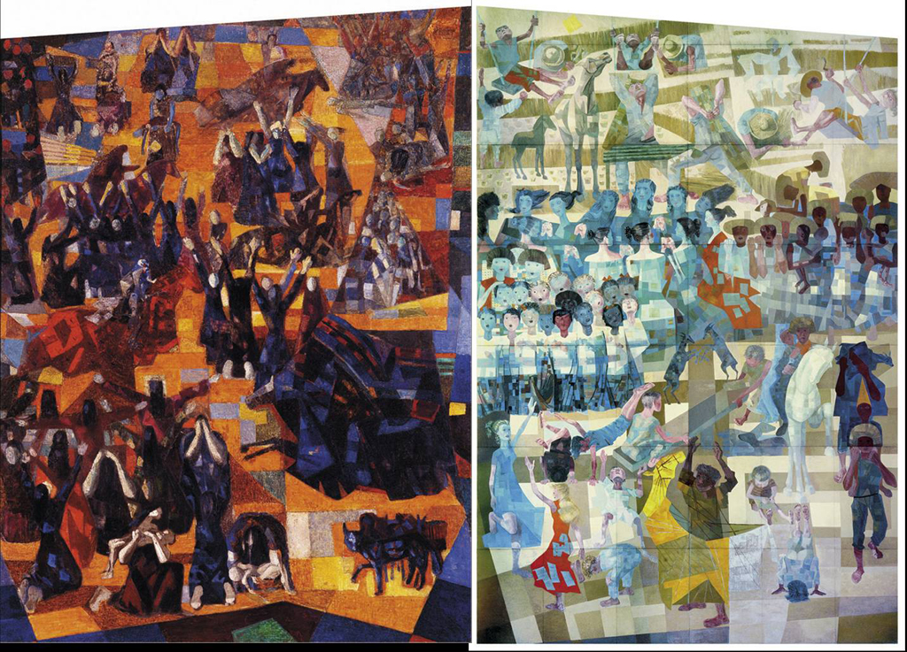 Two murals entitled 'War' and 'Peace' were presented to the United Nations by Brazil in 1957. The murals, each measuring 34 by 46 feet, were painted by the late Brazilian artist Candido Portinari.