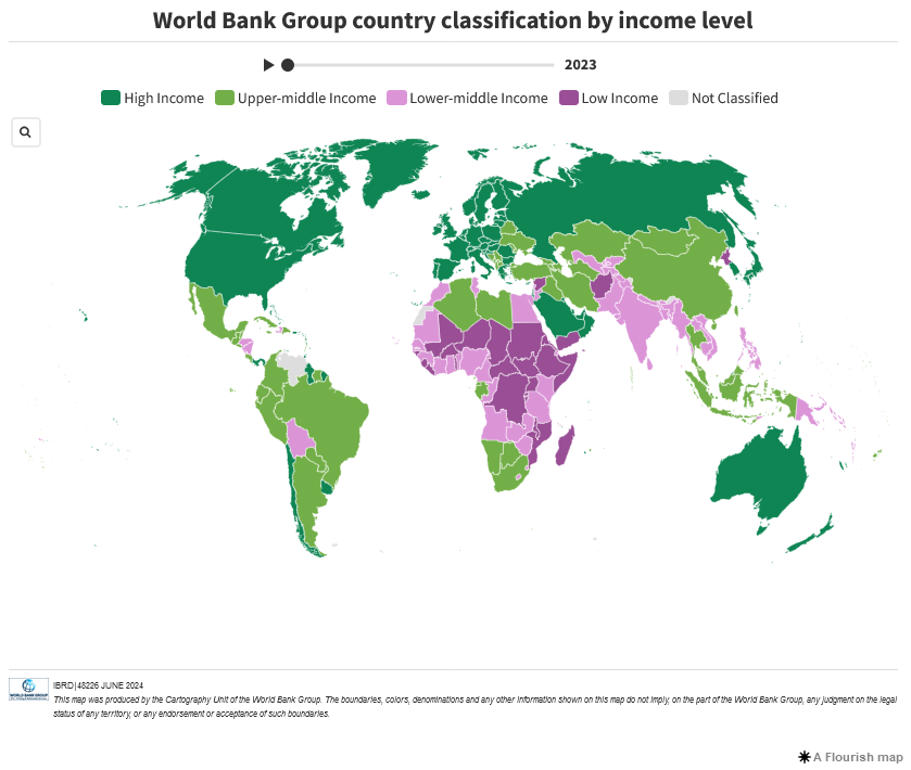 World Bank country classifications by income level for 2024-2025