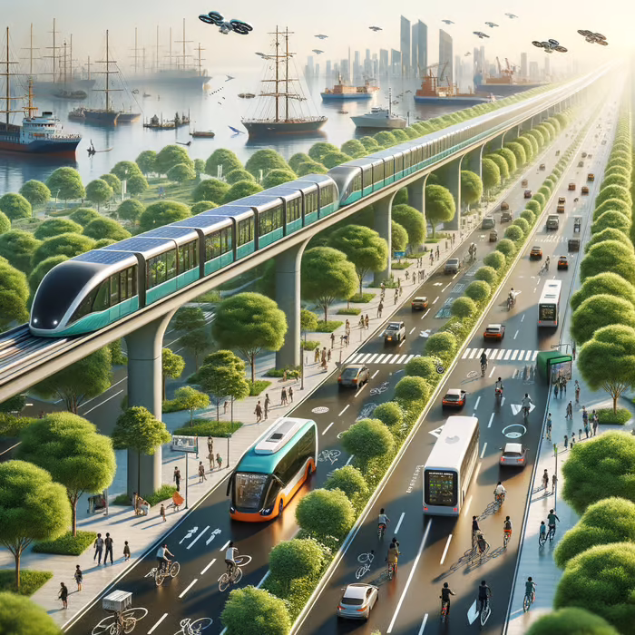 Efficient Transportation in Future Cities | Easy-Peasy.AI | Created on 4/2/2024 using DALL-E 3 model