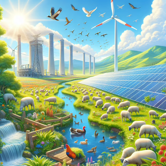 A Vibrant Scene of Sustainability: Nature and Renewables in Harmony | Easy-Peasy.AI | Created on 1/6/2024 using DALL-E 3 model