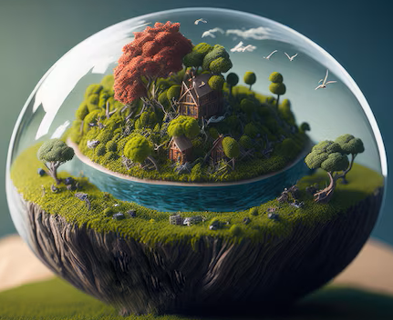 A glass ball with a green world enclosed in itself | freepik.com by @ erenick