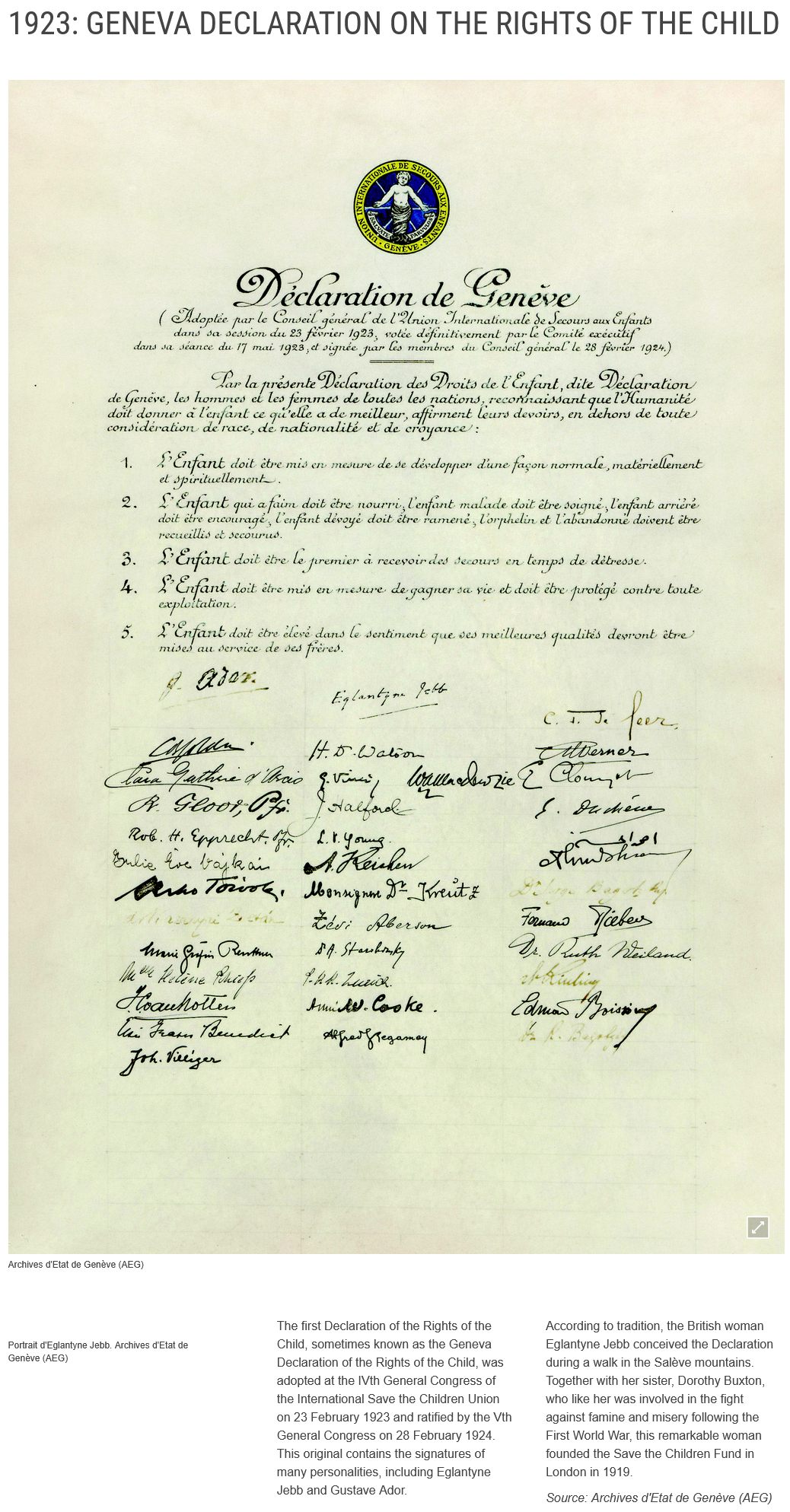1923: Geneva Declaration on the Rights of the Child | Genève internationale | geneve-int.ch
