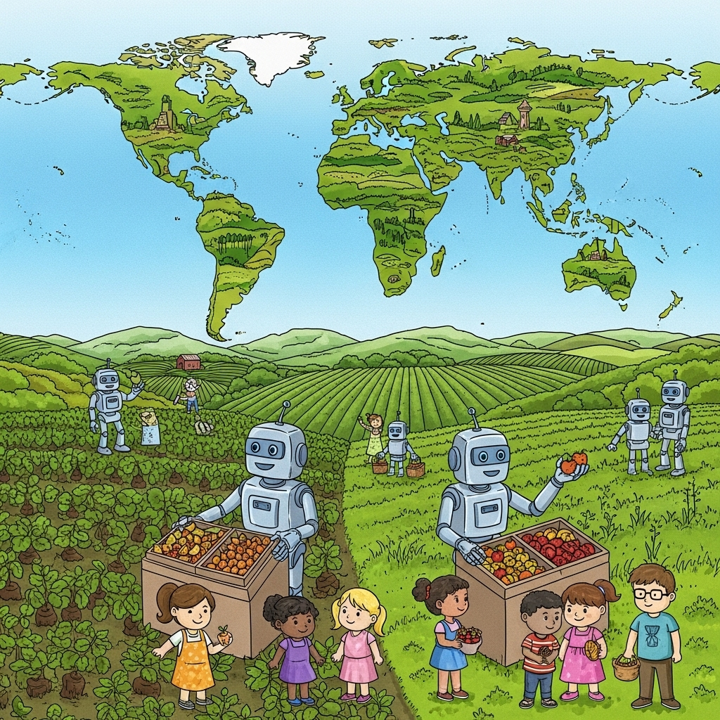 Humans and Robots Working Together in Agriculture | Easy-Peasy.AI | Created on 3/11/2024 using Imagen 4 model